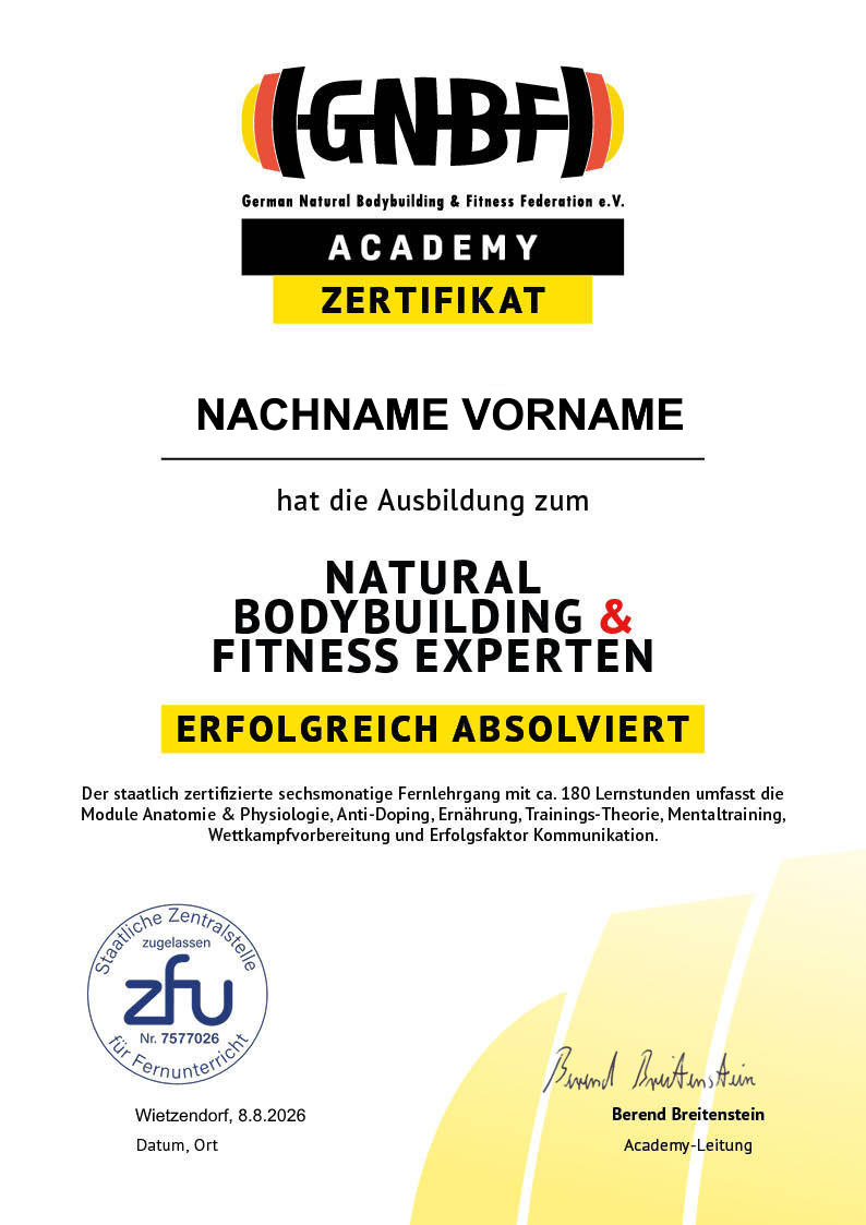 GNBF Academy Zertifikat GNBF Academy Zertifikat – Natural Bodybuilding und Fitness Experte